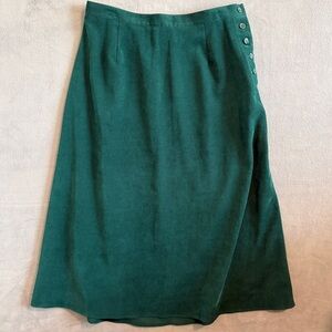 Forest Green A-Line Corduroy Women's Skirt with Side Button Detail